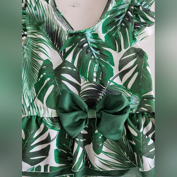 Tropical Print Montesera Print Ruffle Baby One Piece Swim Suit - Picture 7 of 11